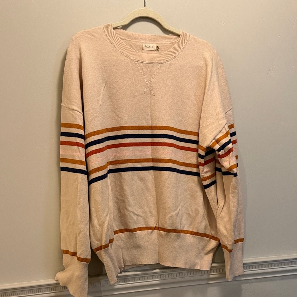 Roolee Cream Striped Crewneck Sweater